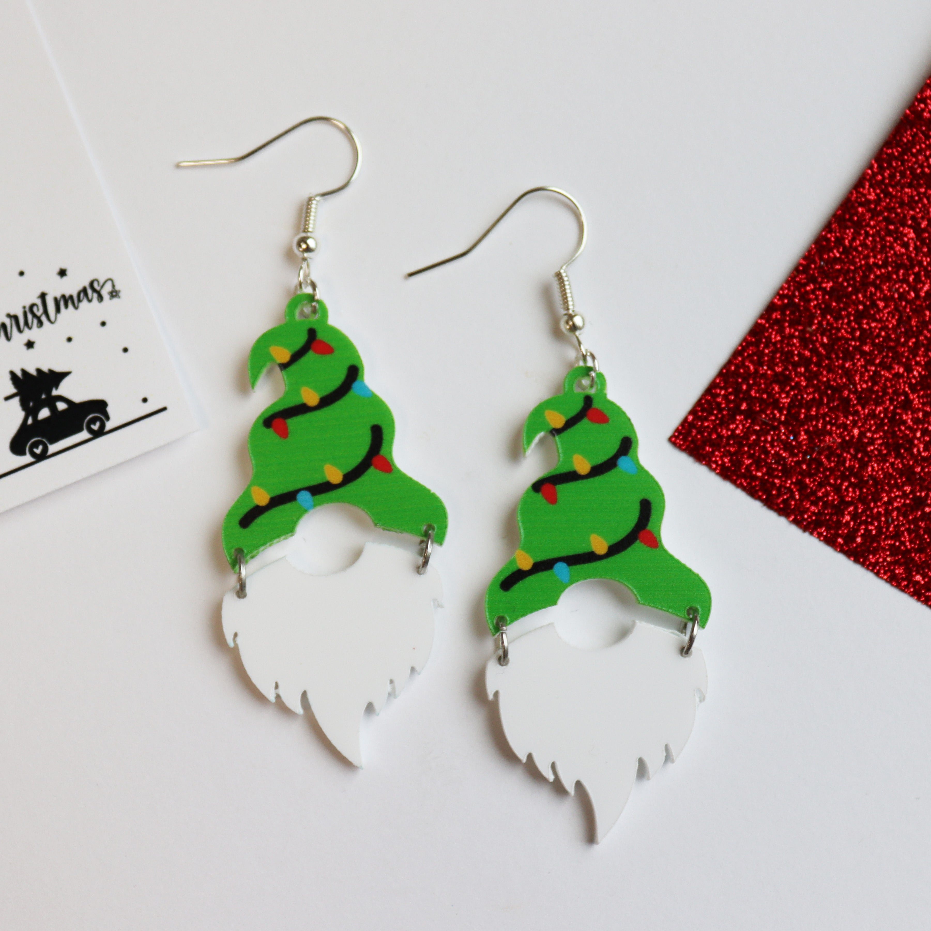 Christmas Tree Hat Gnome Gonk Earrings