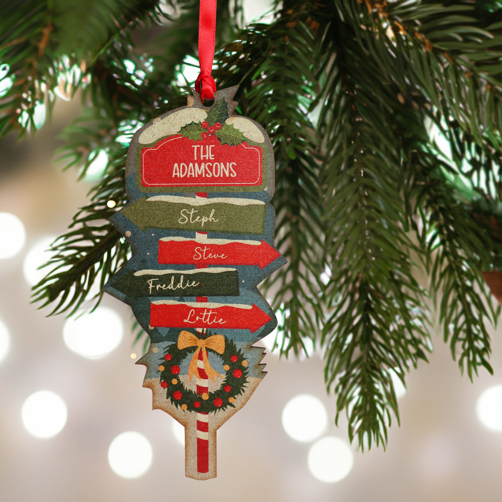 Personalised Family Sign Christmas Decoration And Card