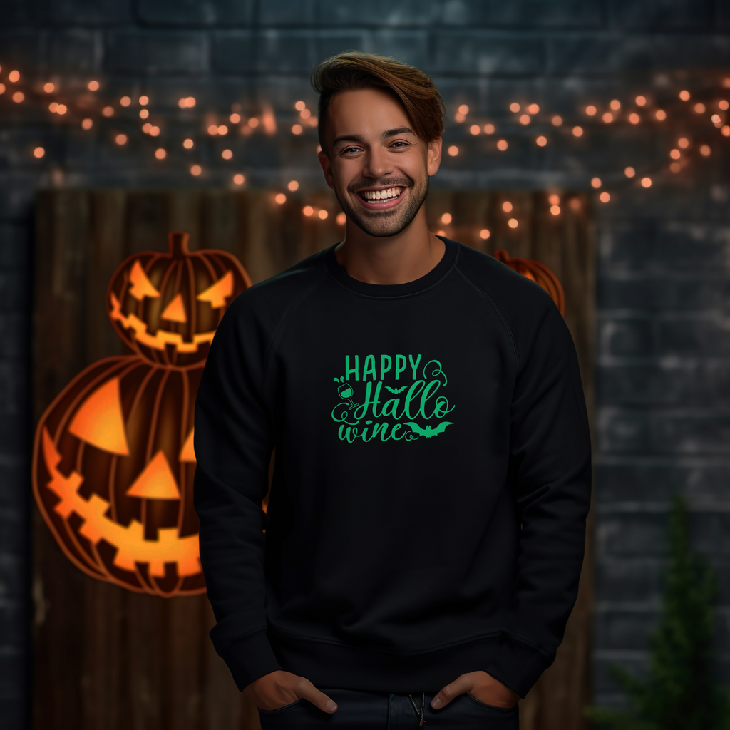 Happy Hallo..Wine Halloween Glow In The Dark Sweatshirt
