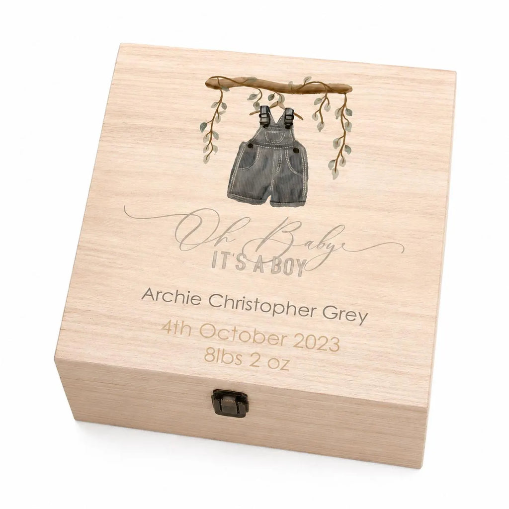 Personalised Wooden Baby Boy Gift Box