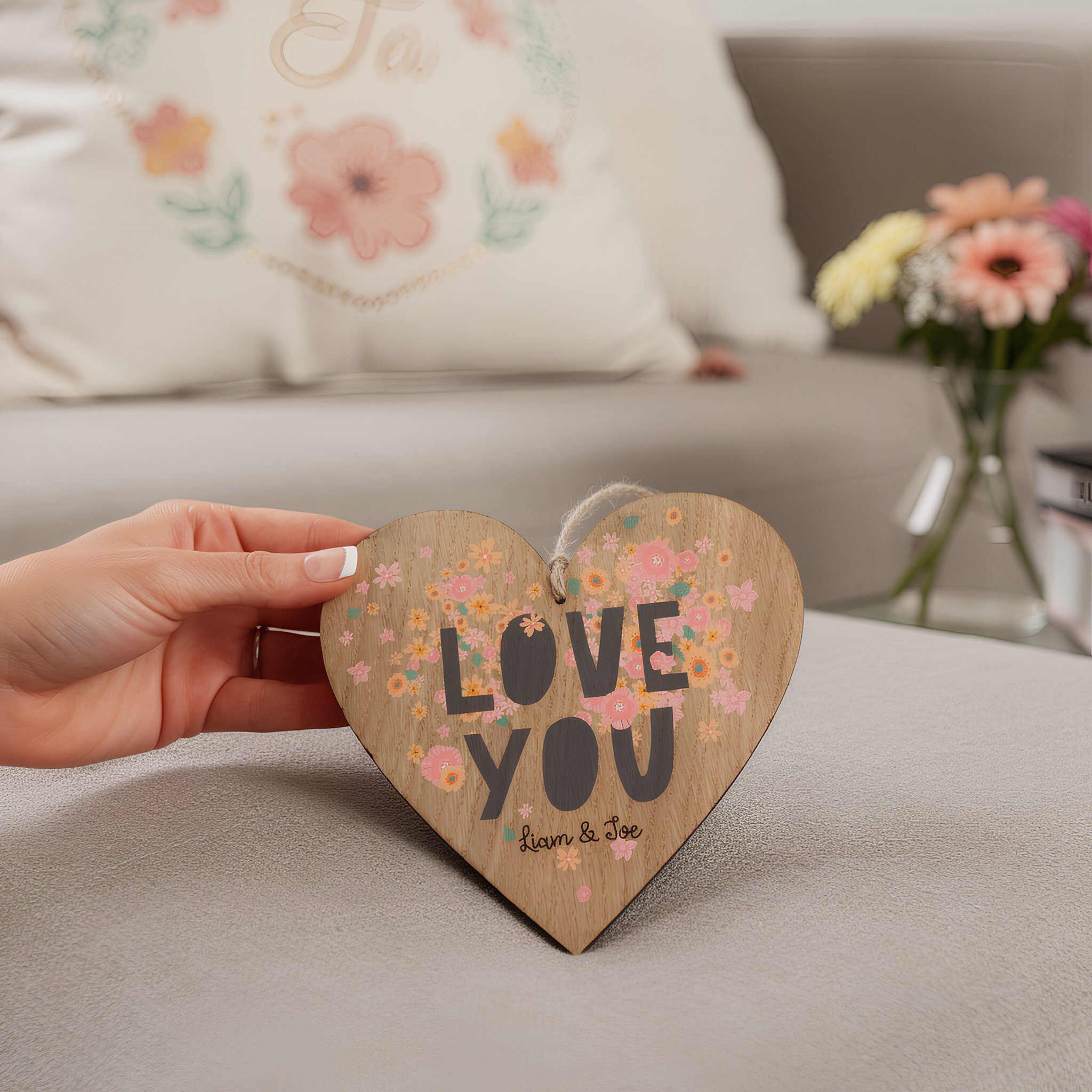 Personalised Love You Wooden Hanging Heart