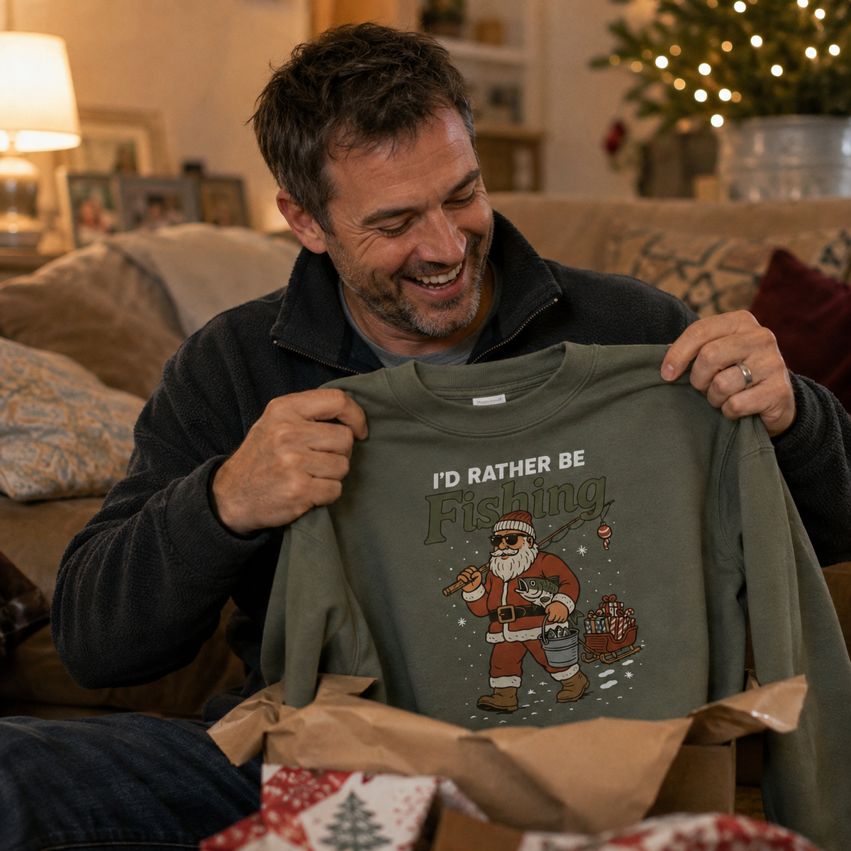 I'd Rather Be Fishing Christmas Jumper