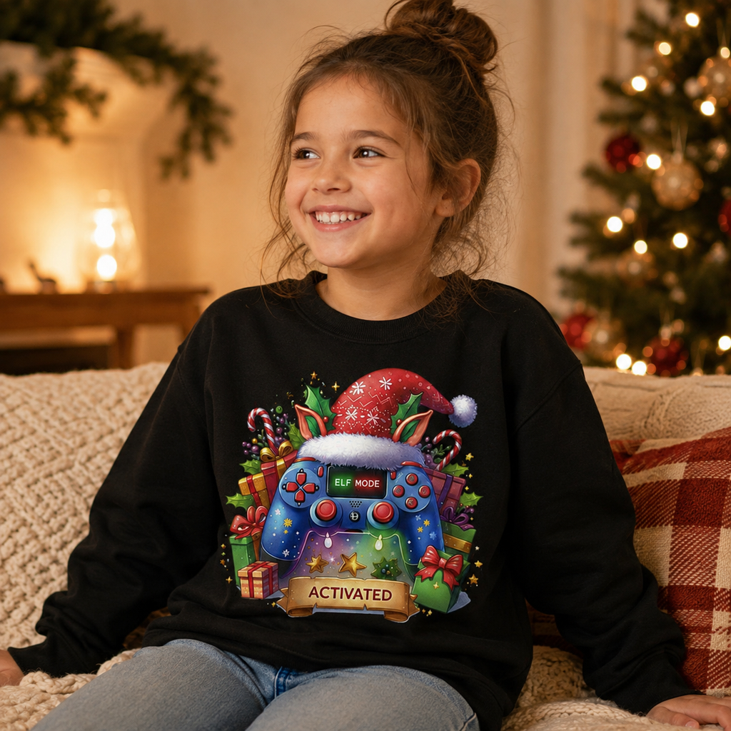 Elf Mode Activated Gaming Christmas Jumper, Black