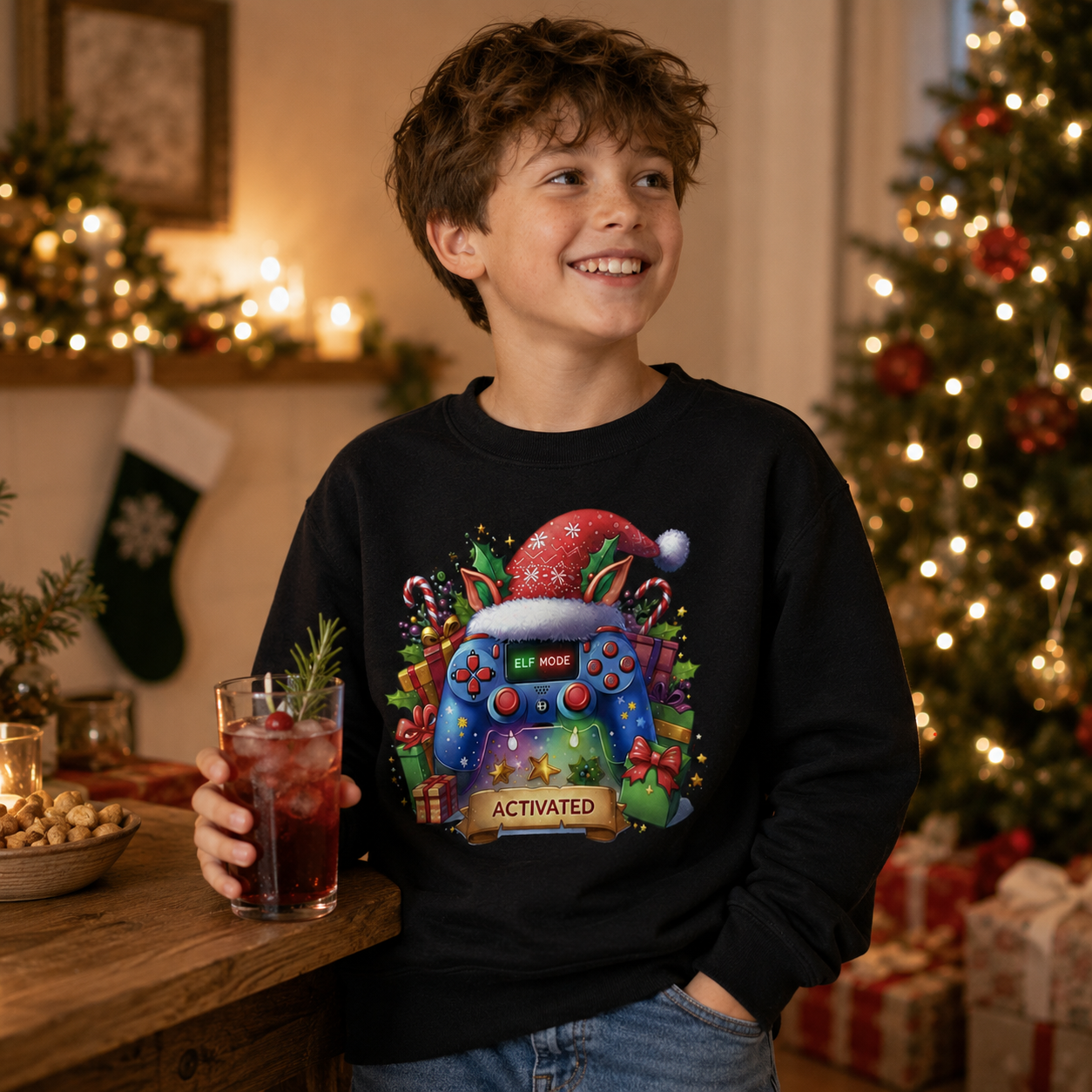 Elf Mode Activated Gaming Christmas Jumper, Black