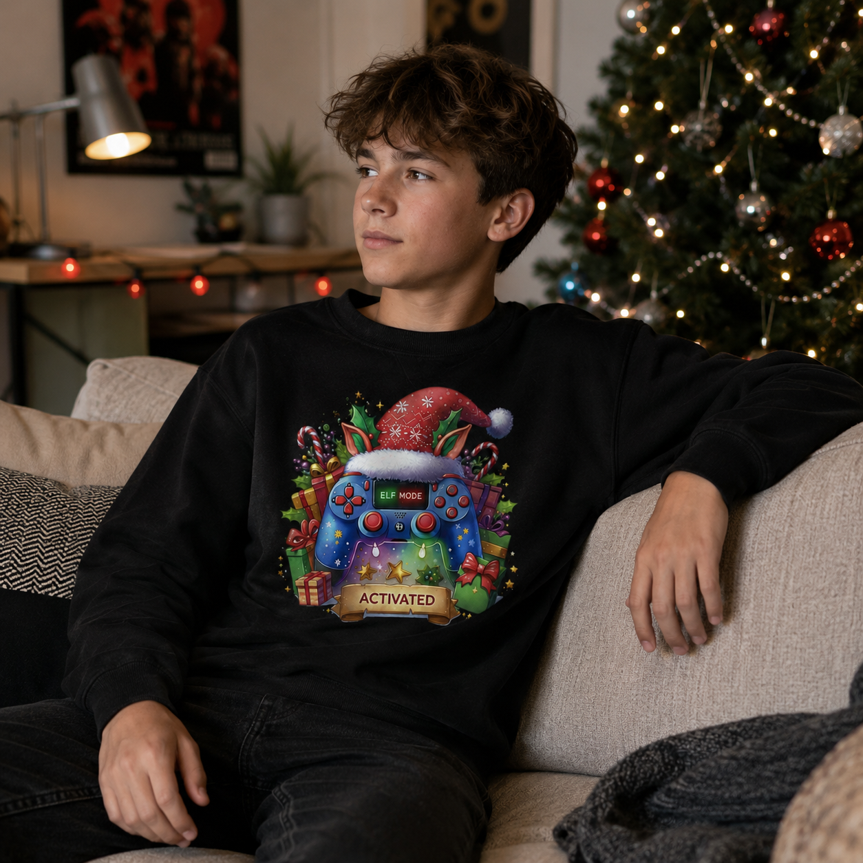 Elf Mode Activated Gaming Christmas Jumper, Black