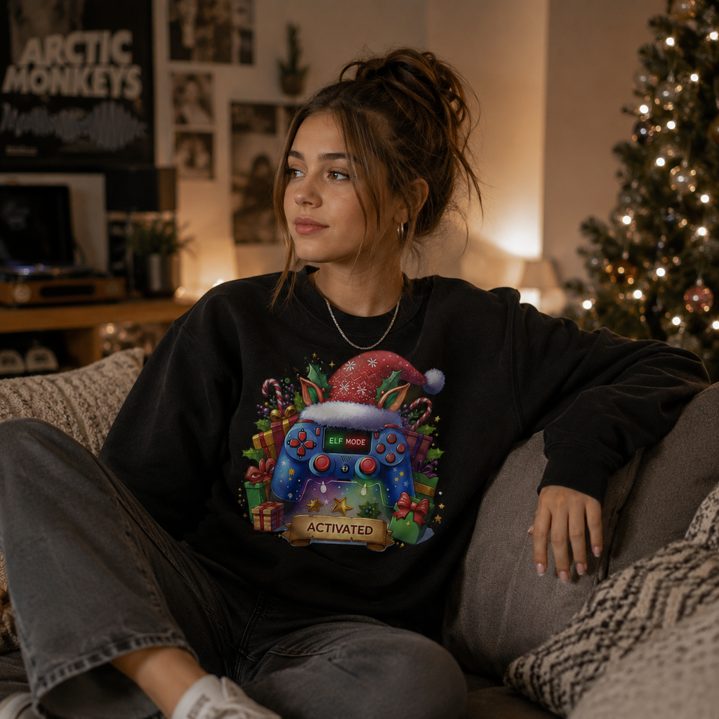 Elf Mode Activated Gaming Christmas Jumper, Black