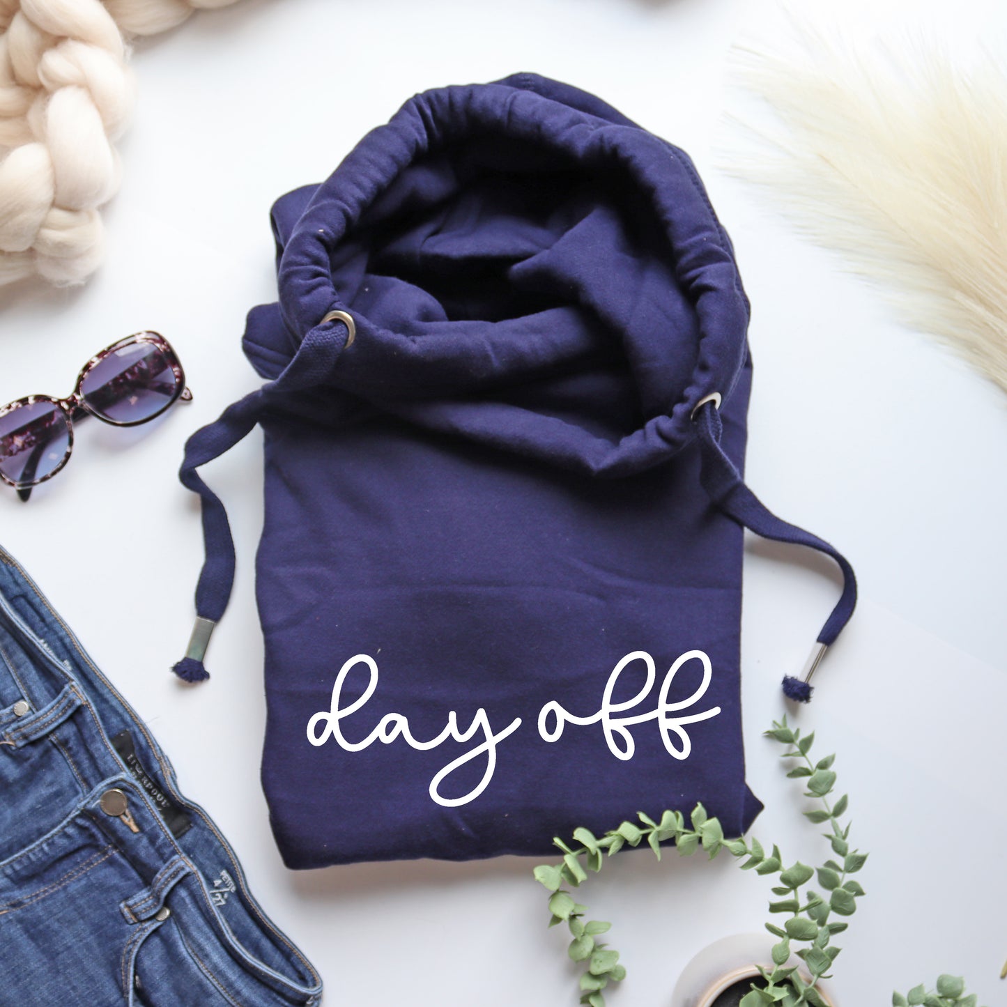 Cowl Neck Navy Day Off Hoodie