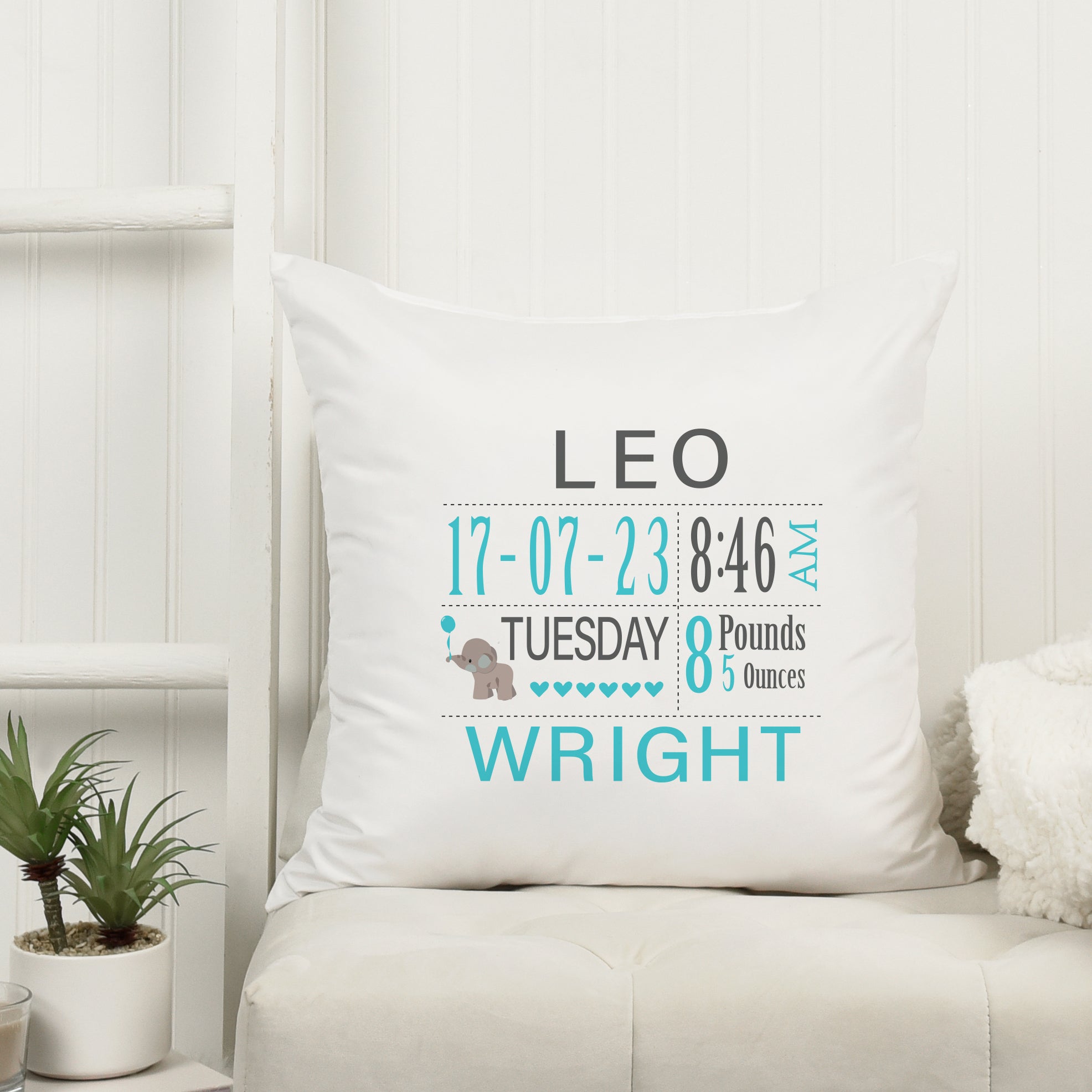 Personalised New Baby Cushion Birth Announcement
