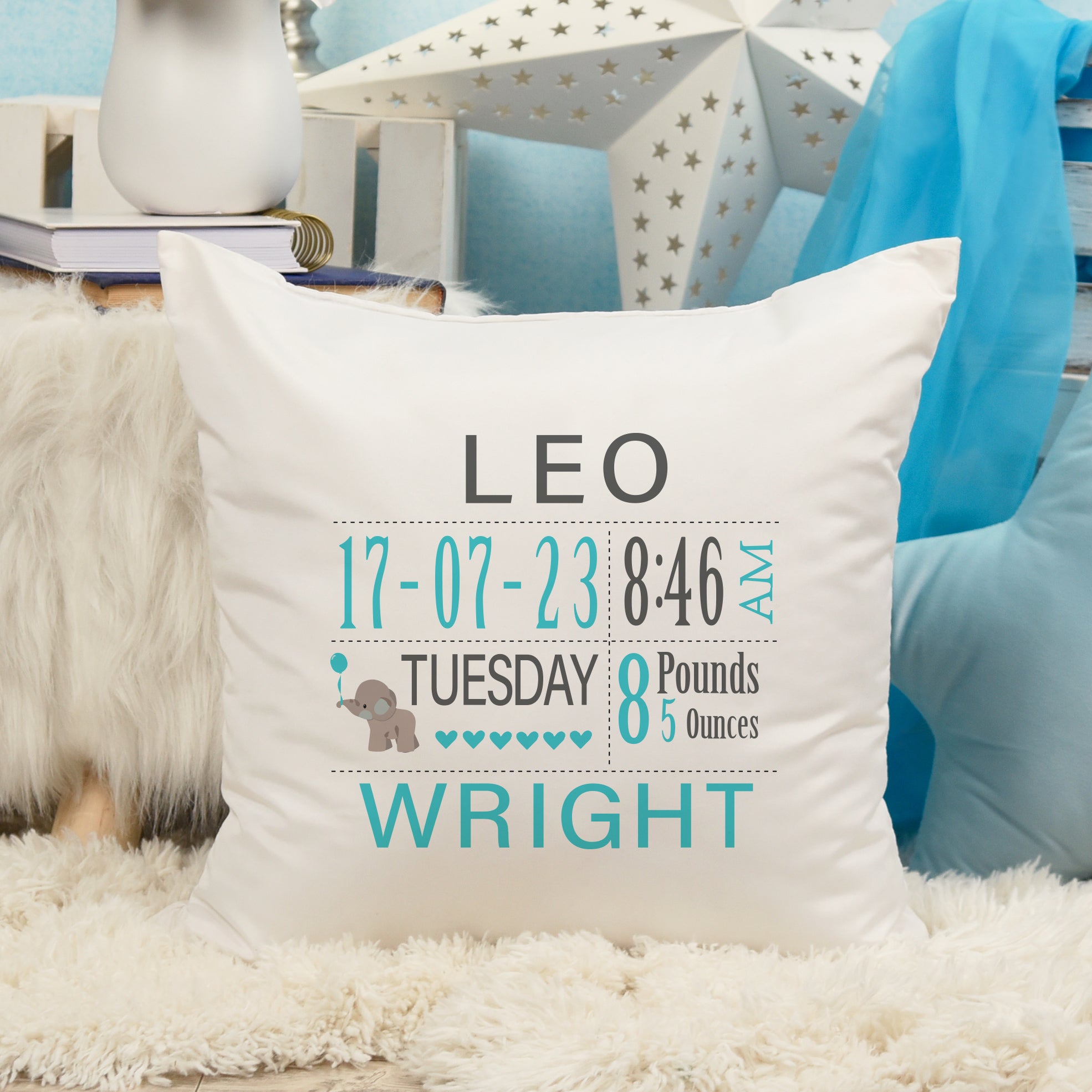 Personalised New Baby Cushion Birth Announcement