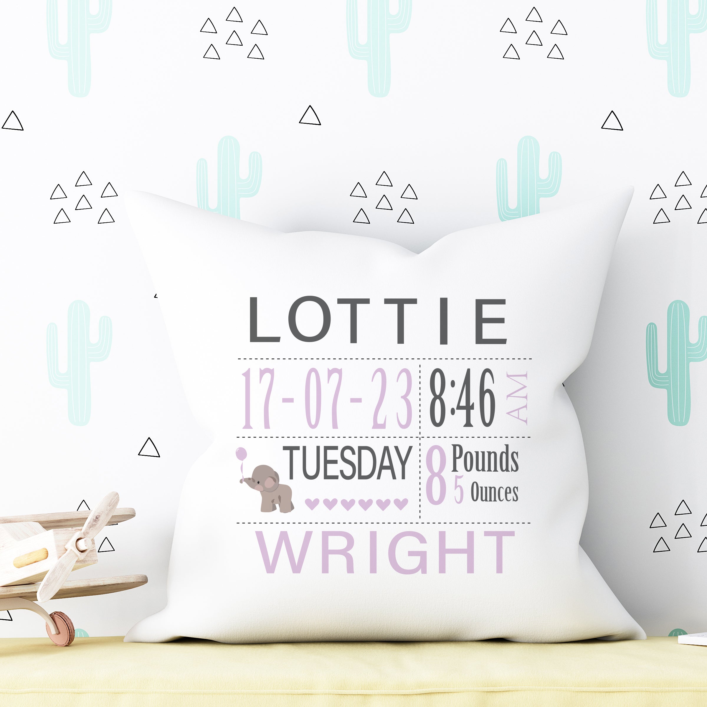 Personalised New Baby Cushion Birth Announcement