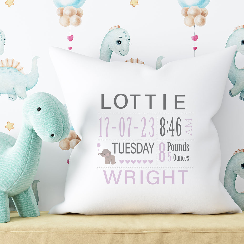 Personalised New Baby Cushion Birth Announcement