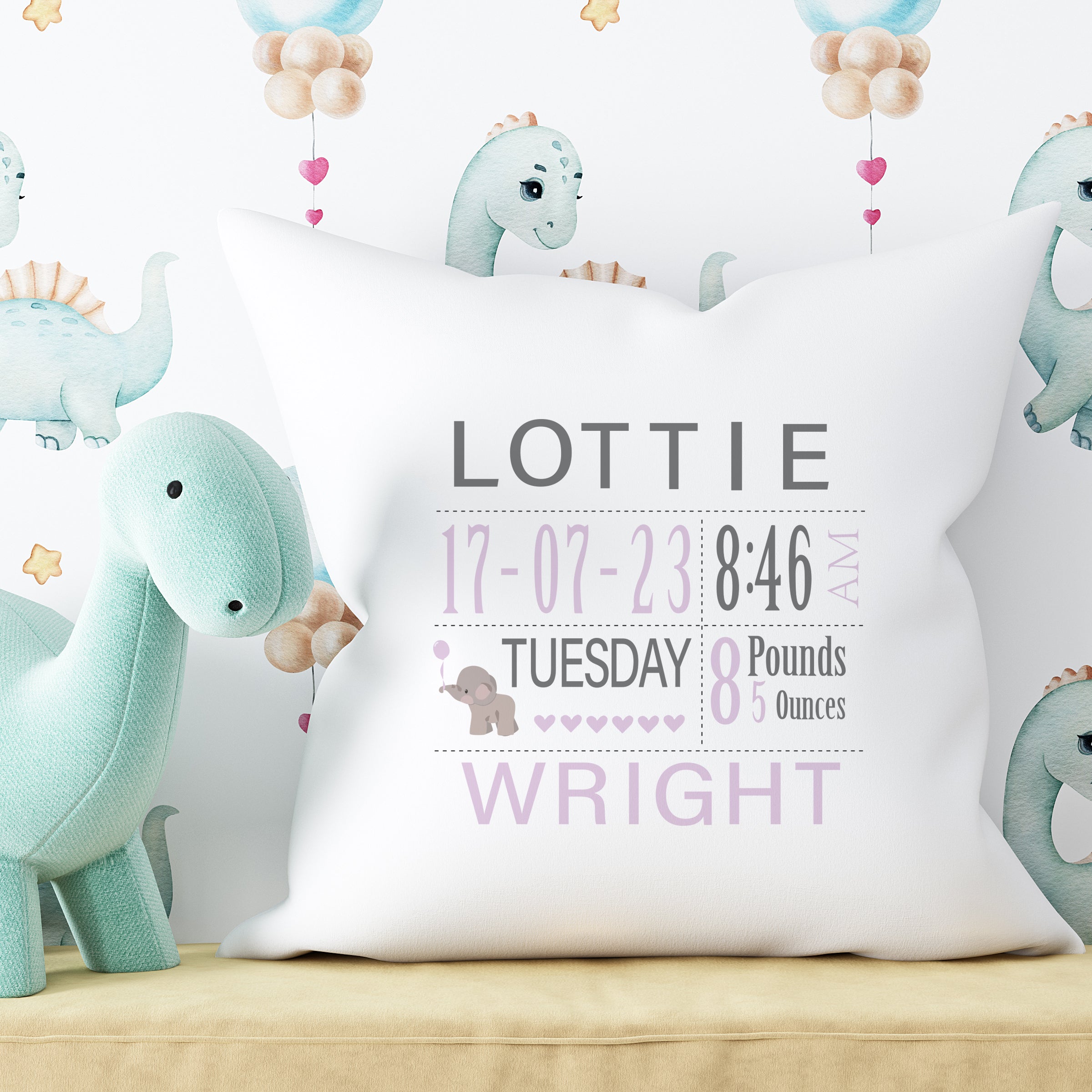 Personalised New Baby Cushion Birth Announcement