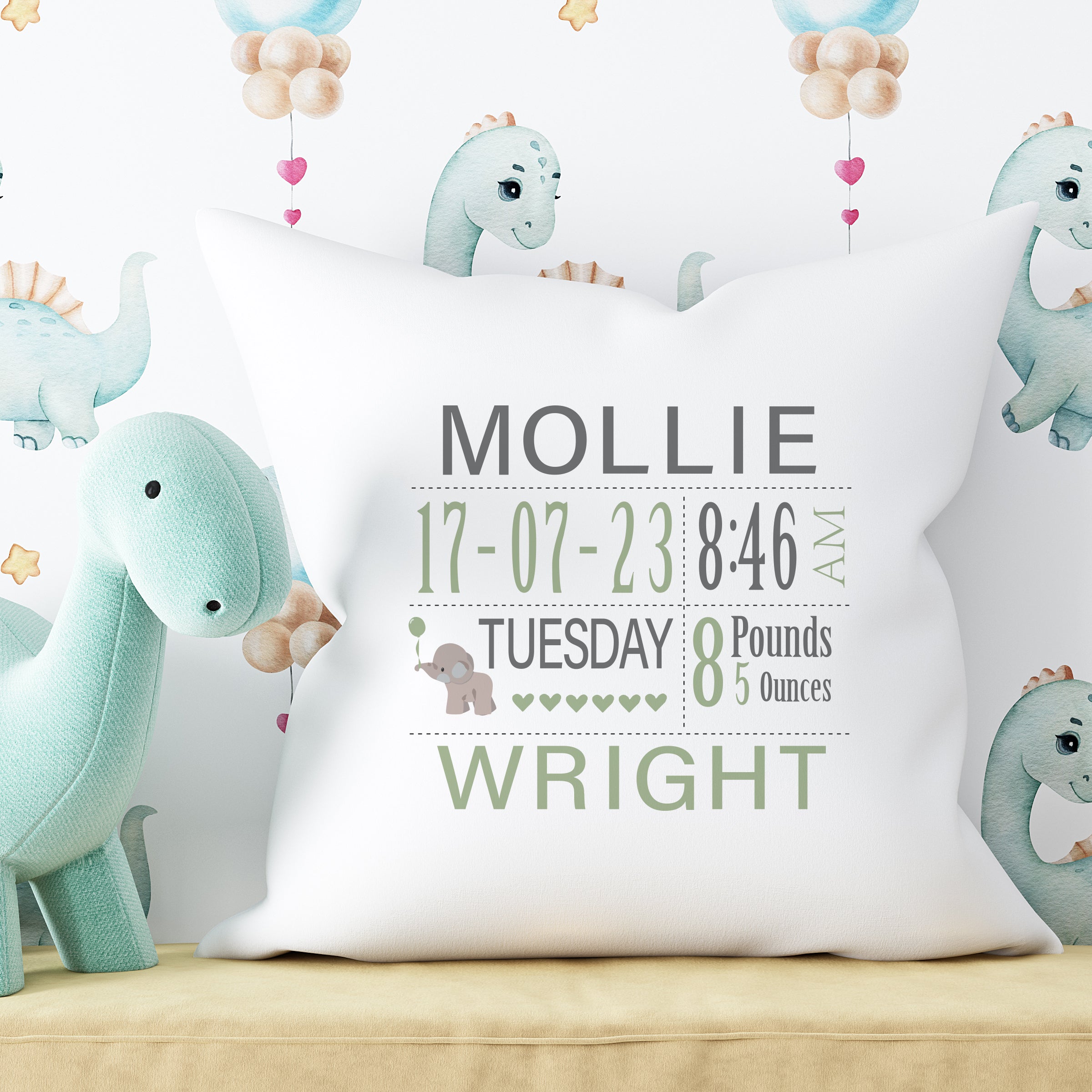 Personalised New Baby Cushion Birth Announcement