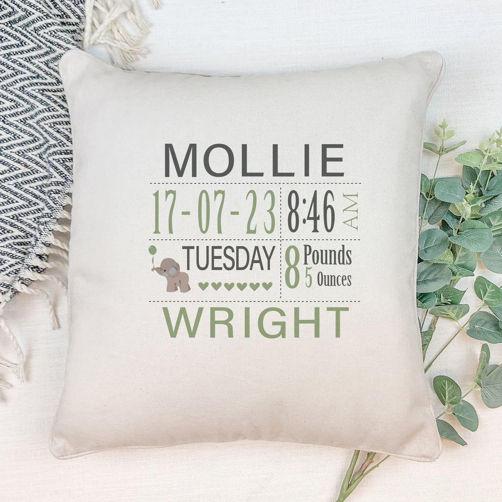 Personalised New Baby Cushion Birth Announcement