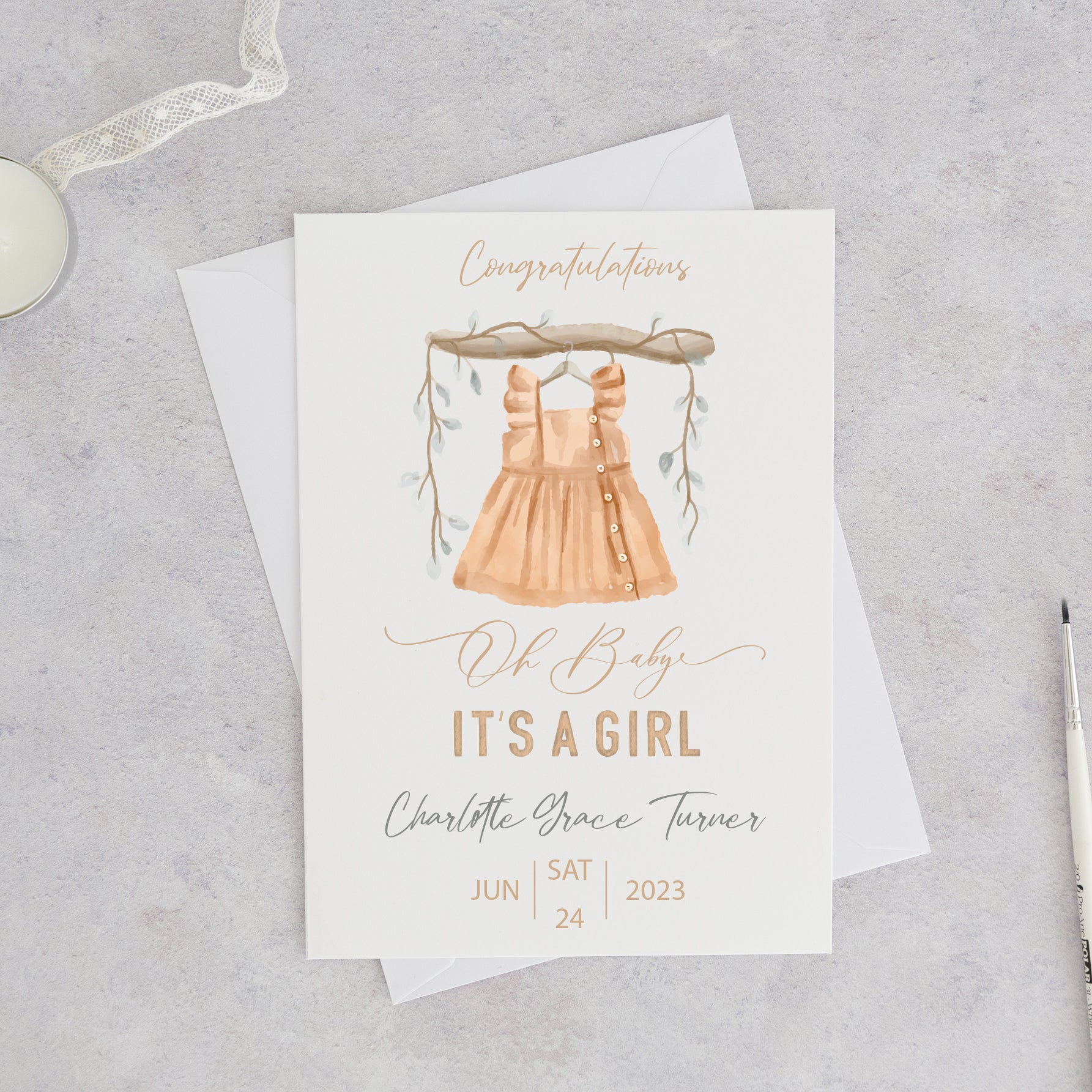 New Baby Girl Personalised Card