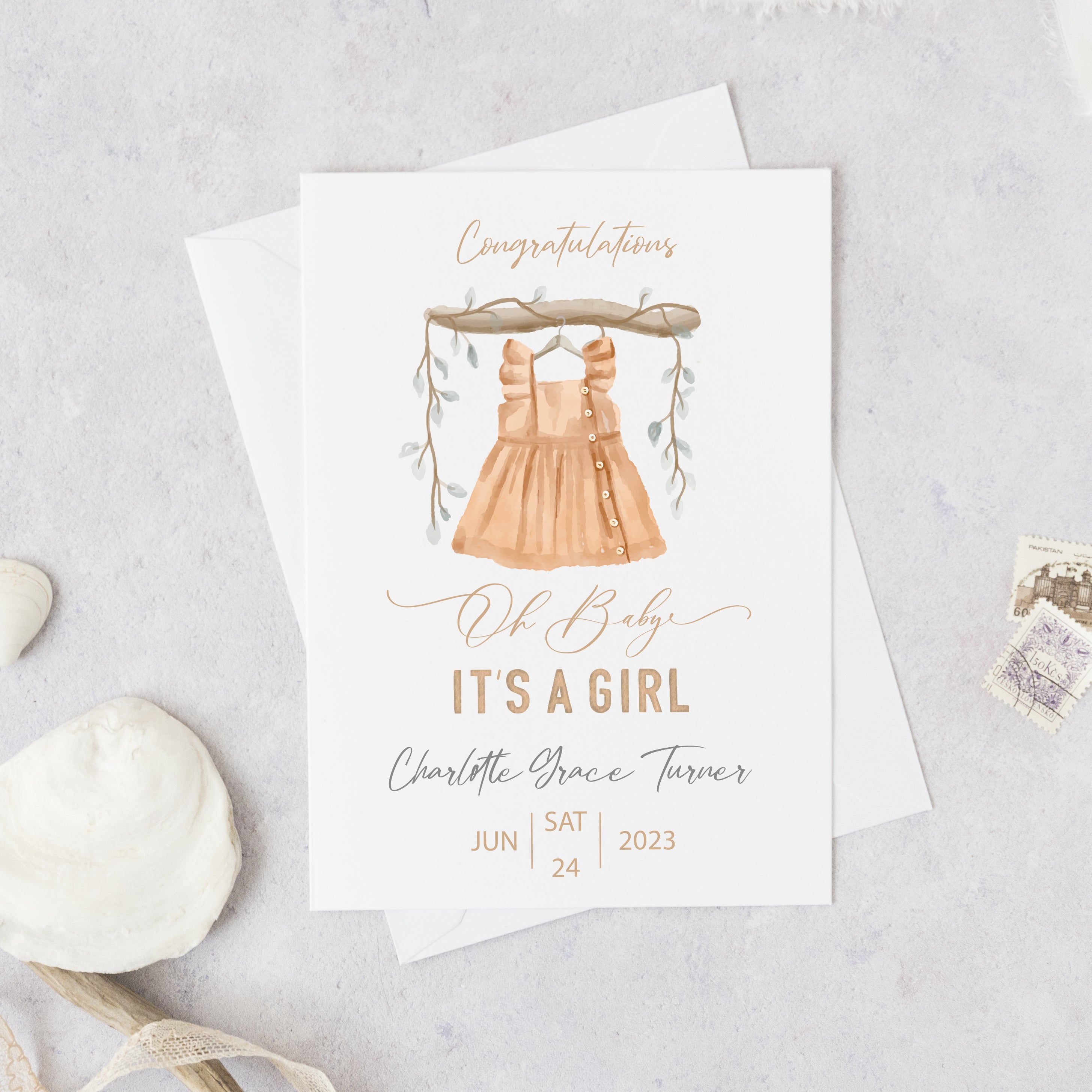 New Baby Girl Personalised Card