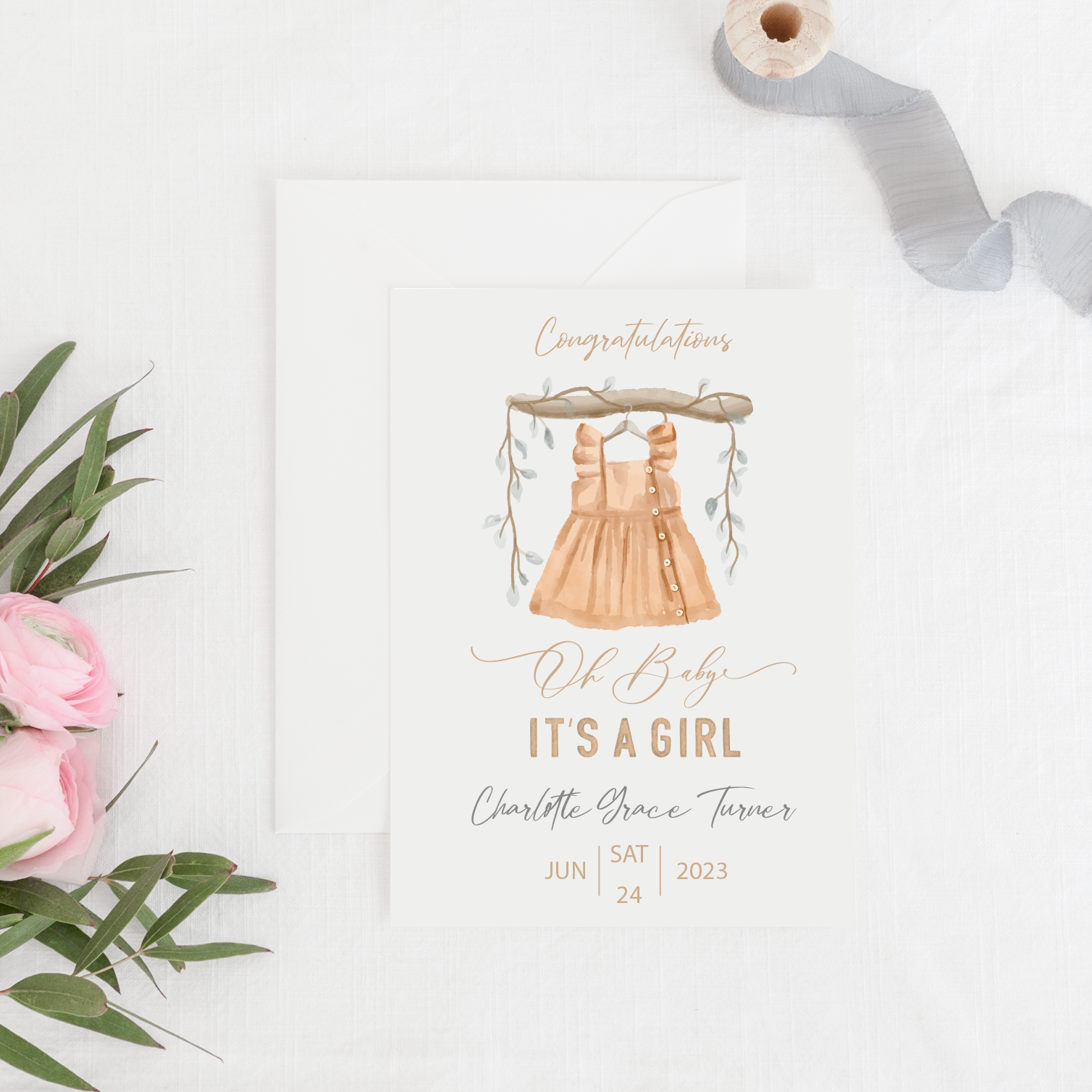 New Baby Girl Personalised Card