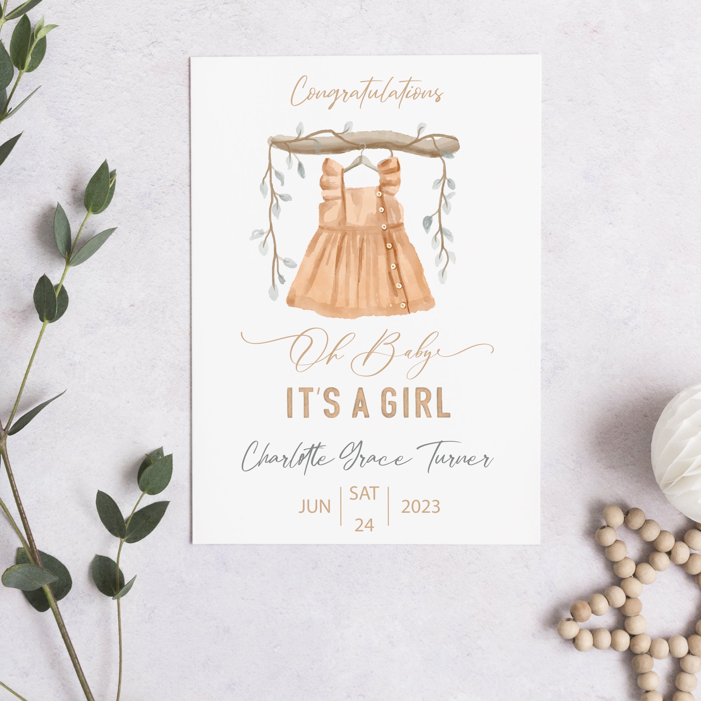 New Baby Girl Personalised Card