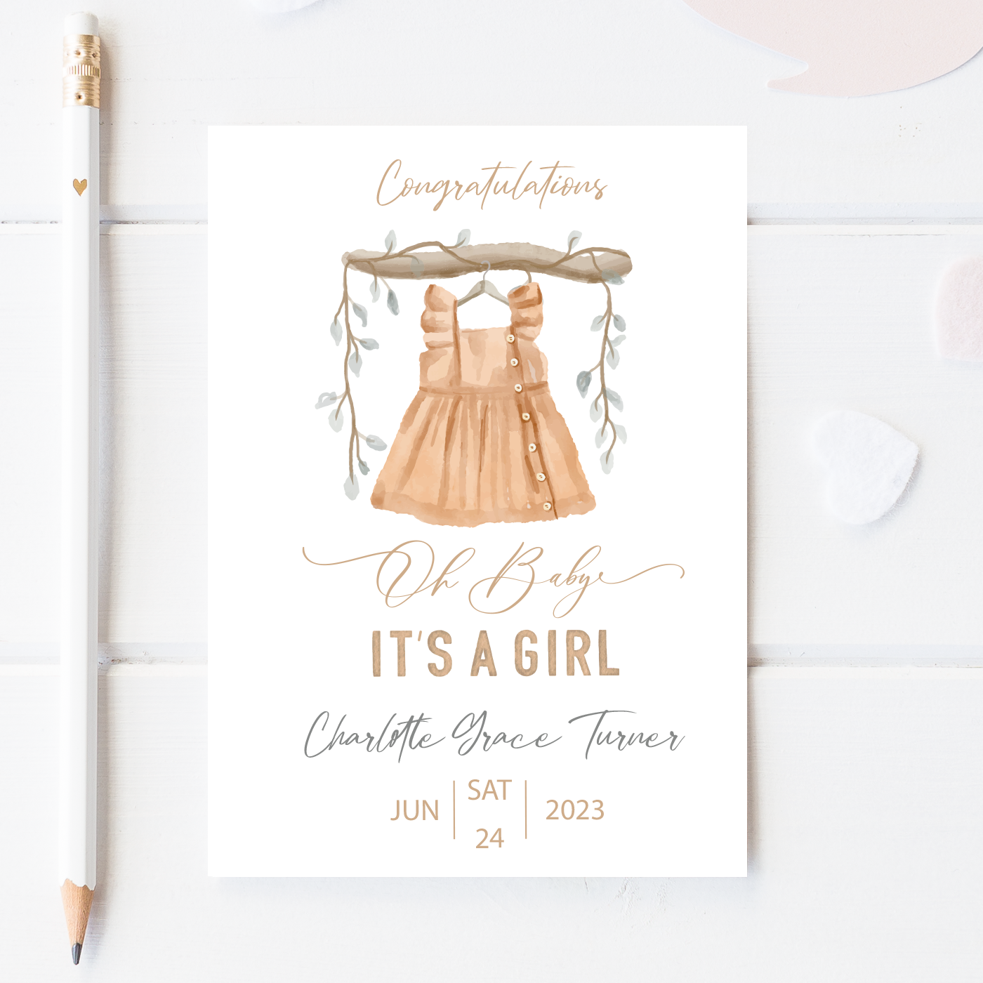 New Baby Girl Personalised Card