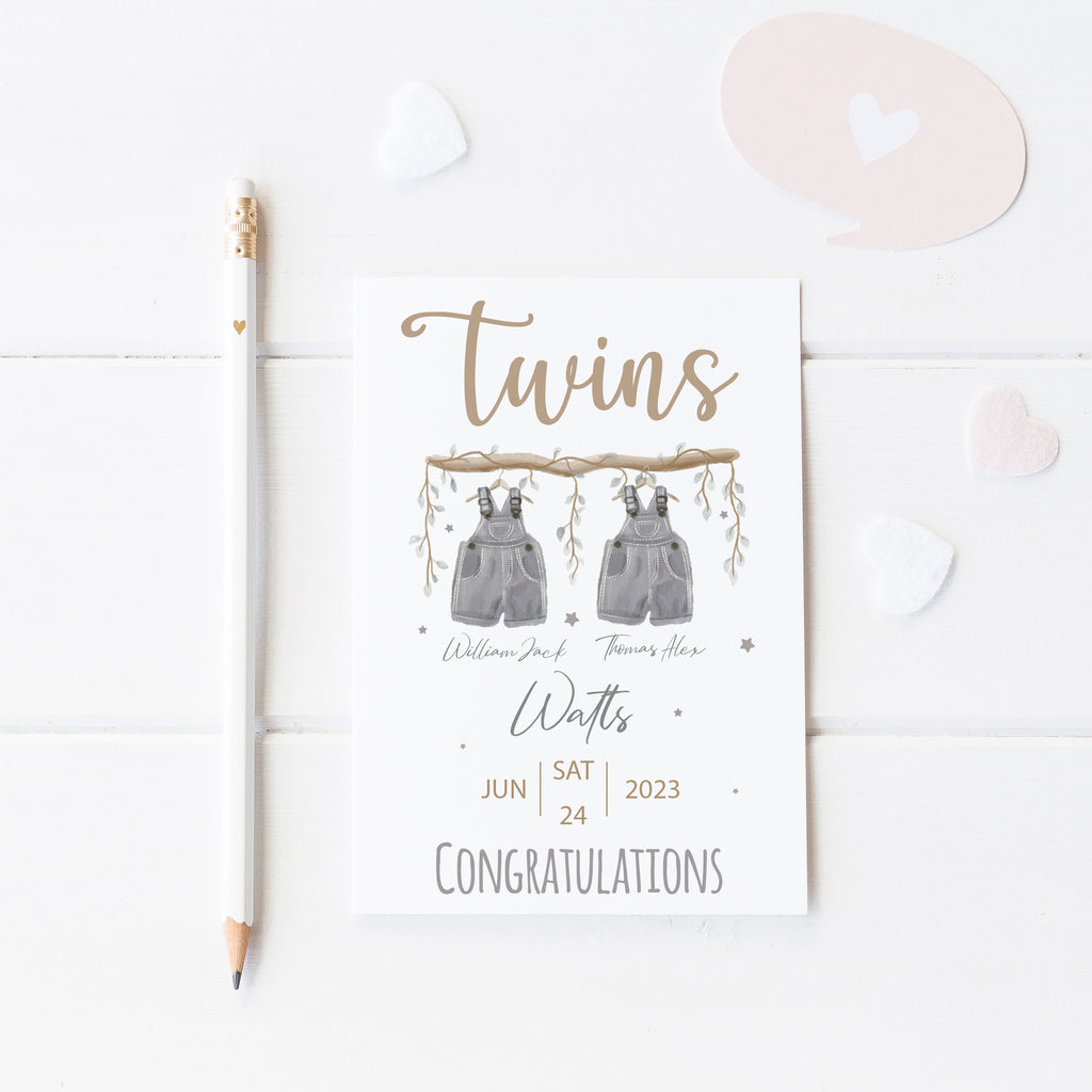 Unique newborn twins greeting card, perfect for baby showers and new parent gifts.