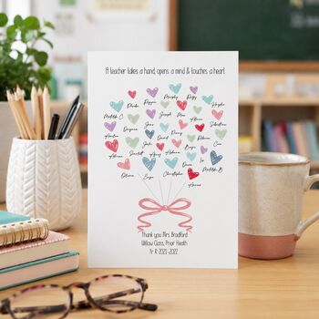 Personalised Hearts Thank You Teacher Card