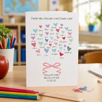 Personalised Hearts Thank You Teacher Card