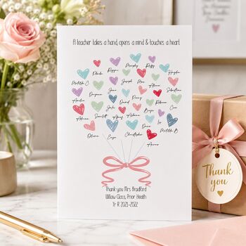 Personalised Hearts Thank You Teacher Card