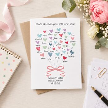 Personalised Hearts Thank You Teacher Card