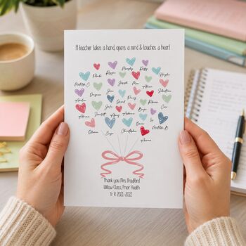Personalised Hearts Thank You Teacher Card