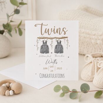 Personalised Twins New Baby Card