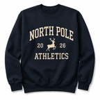 Personalised North Pole Athletics Christmas Jumper, Navy Varsity Print