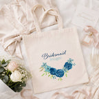 Personalised Blue Floral Bridal Party Tote Bag