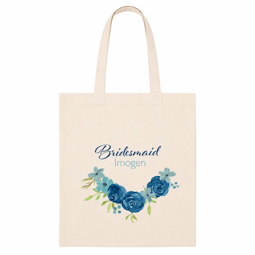 Personalised Blue Floral Bridal Party Tote Bag