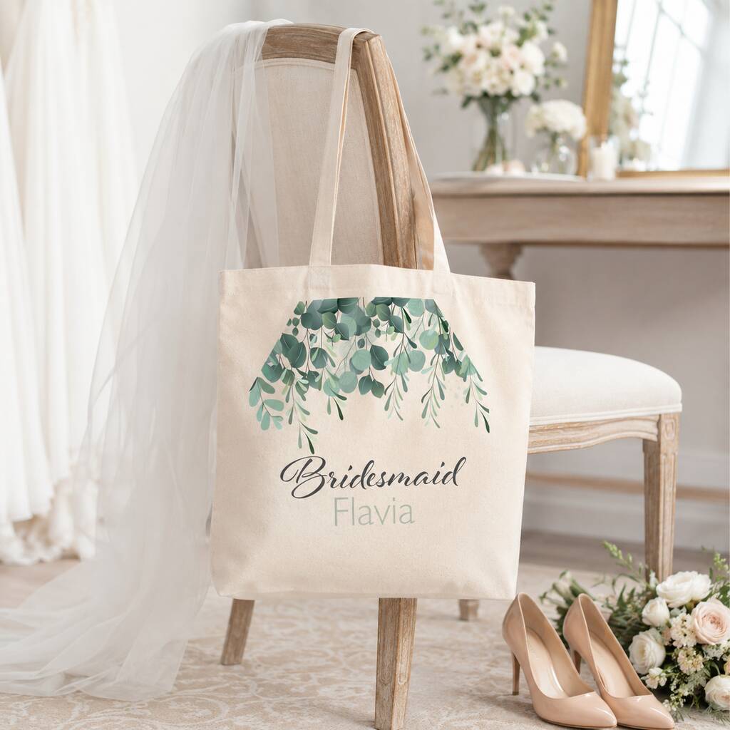 Personalised Botanical Bridal Party Tote Bag