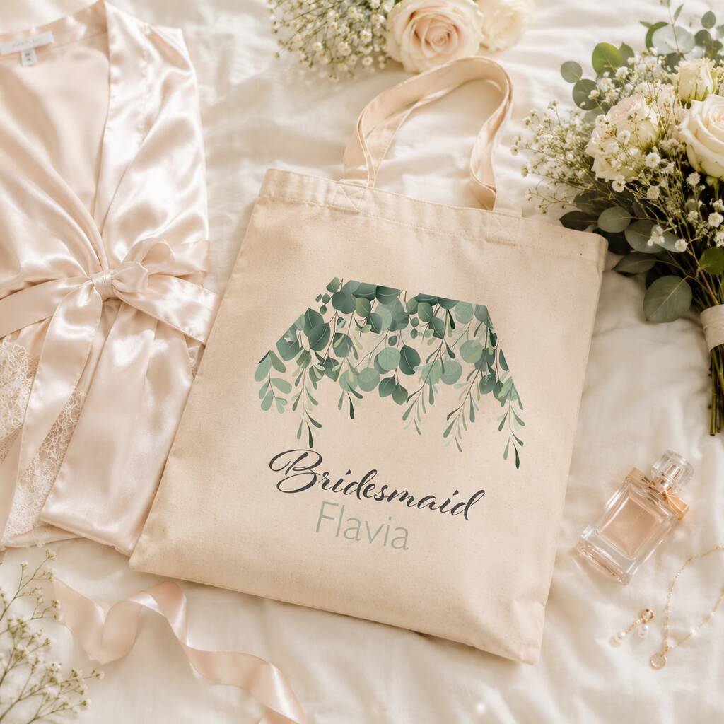 Personalised Botanical Bridal Party Tote Bag