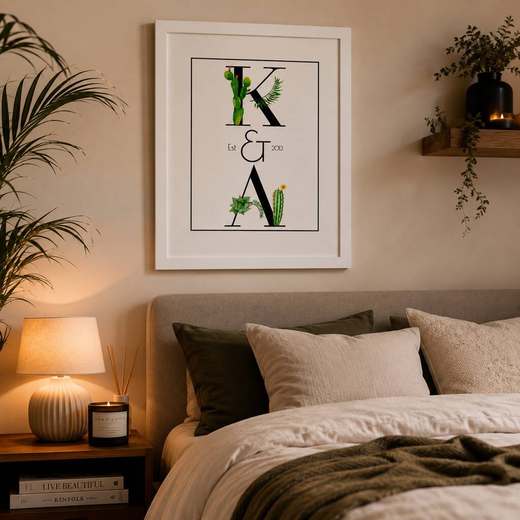 Personalised Couples Watercolour Cactus Print