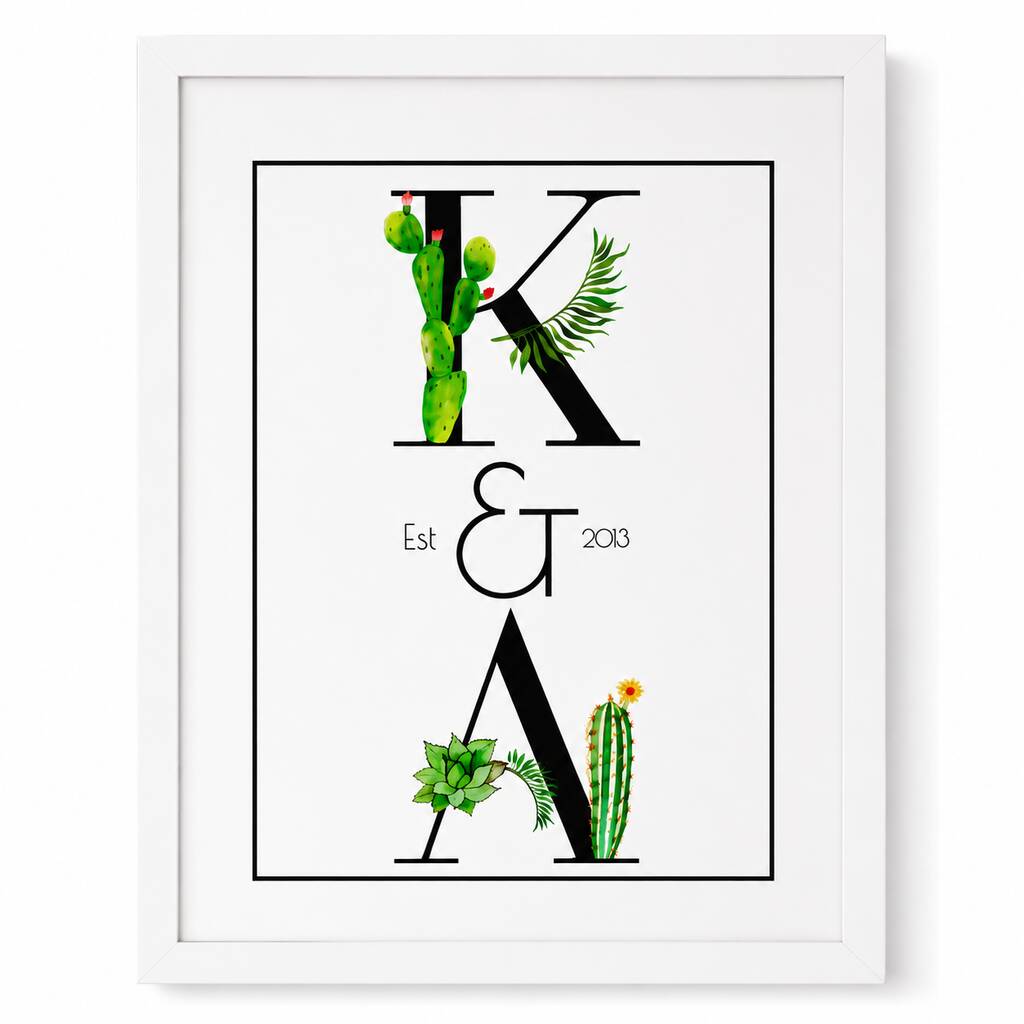 Personalised Couples Watercolour Cactus Print