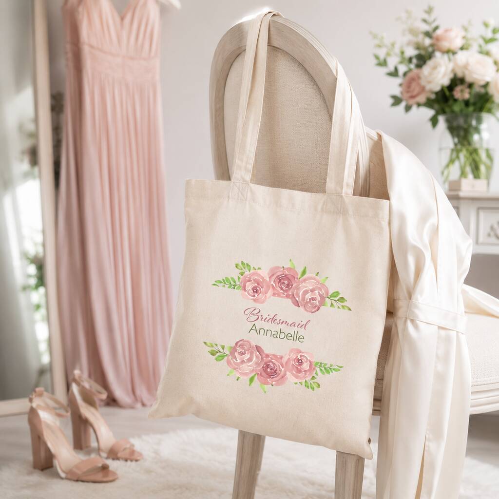Personalised Pink Floral Bridal Party Tote Bag