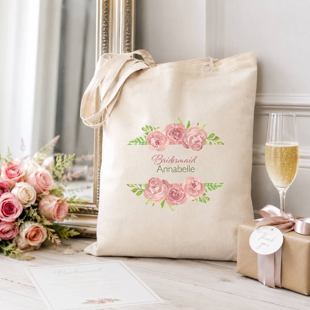 Personalised Pink Floral Bridal Party Tote Bag