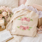 Personalised Pink Floral Bridal Party Tote Bag