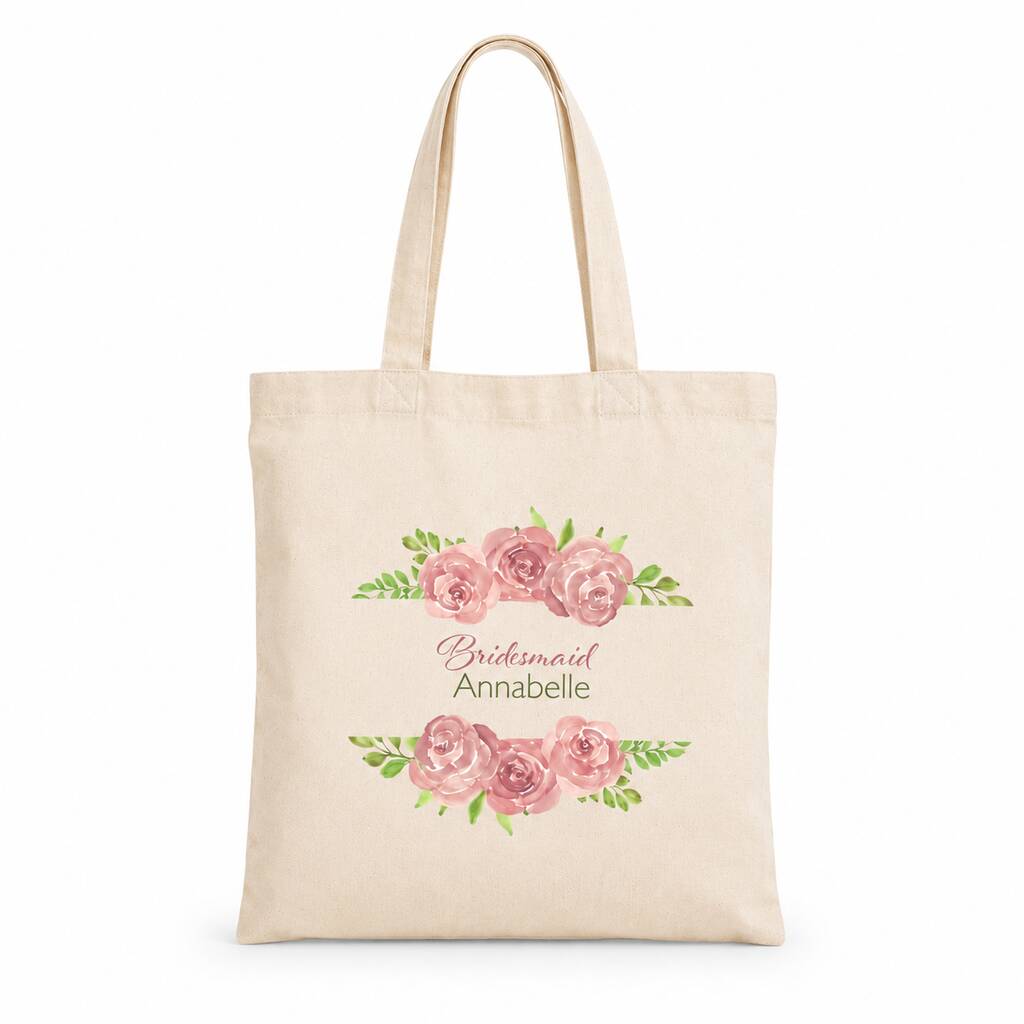 Personalised Pink Floral Bridal Party Tote Bag