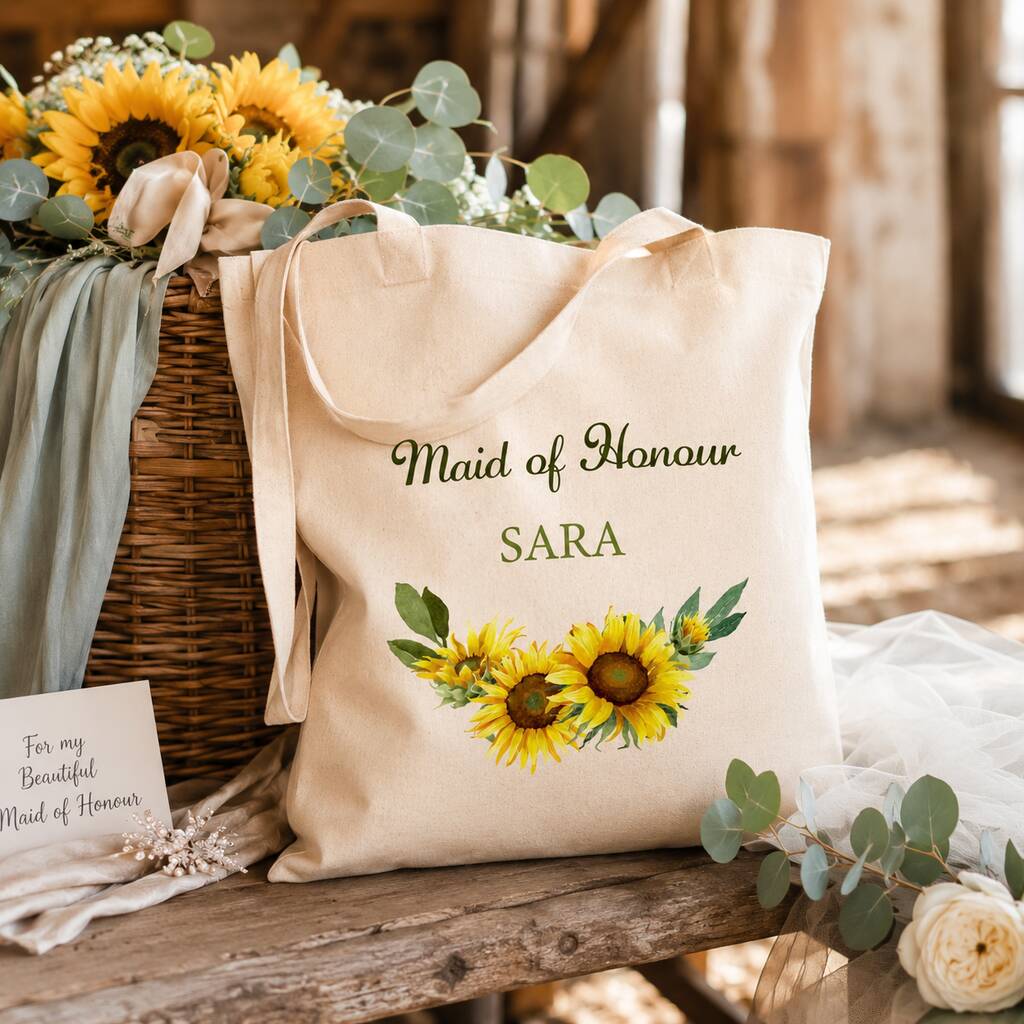 Personalised Sunflower Bridal Party Tote Bag