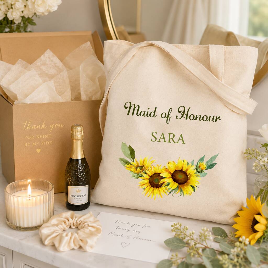 Personalised Sunflower Bridal Party Tote Bag