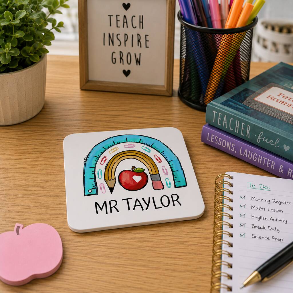 Personalised Rainbow Teacher Coaster