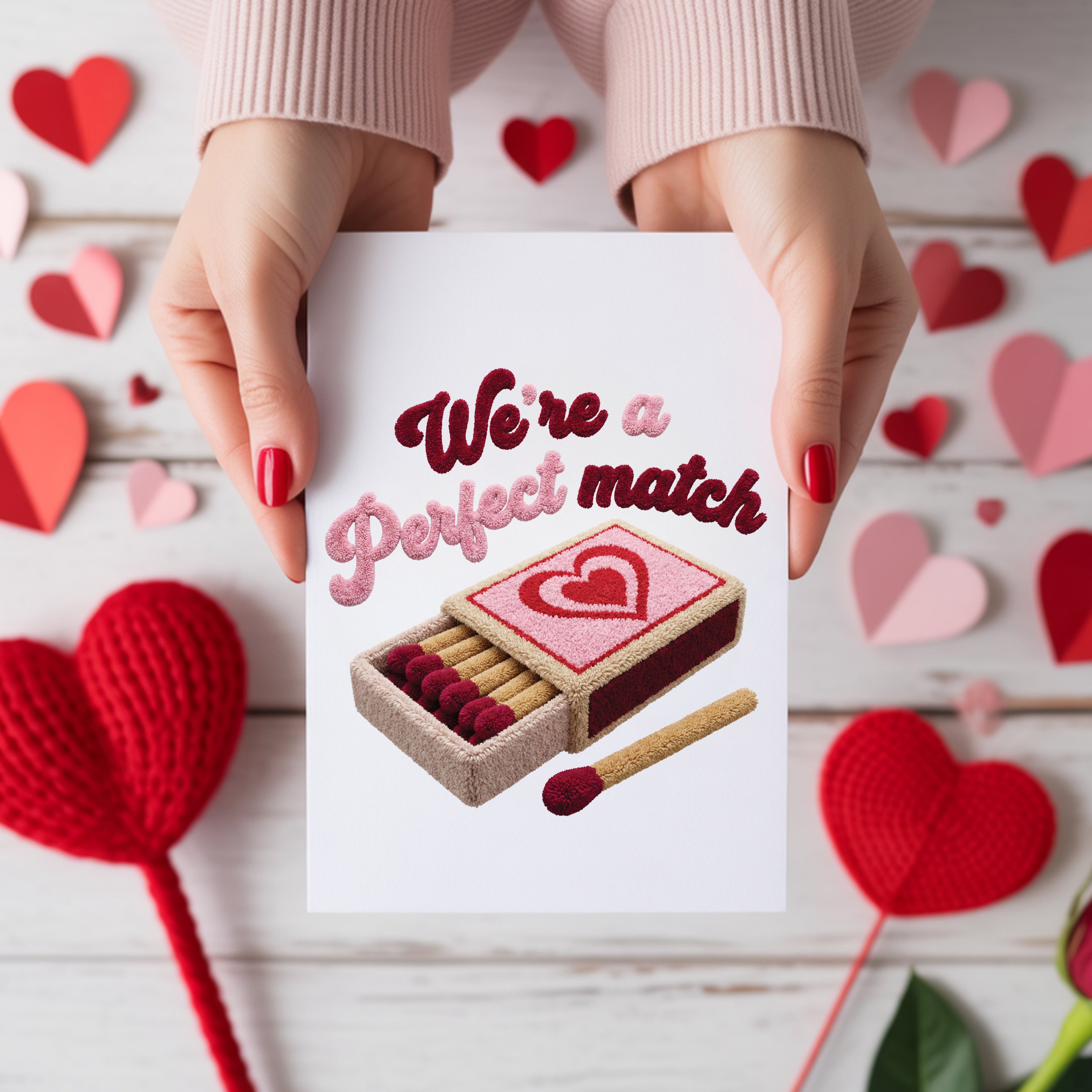 We Are The Perfect Match Faux Crochet Valentine's Card