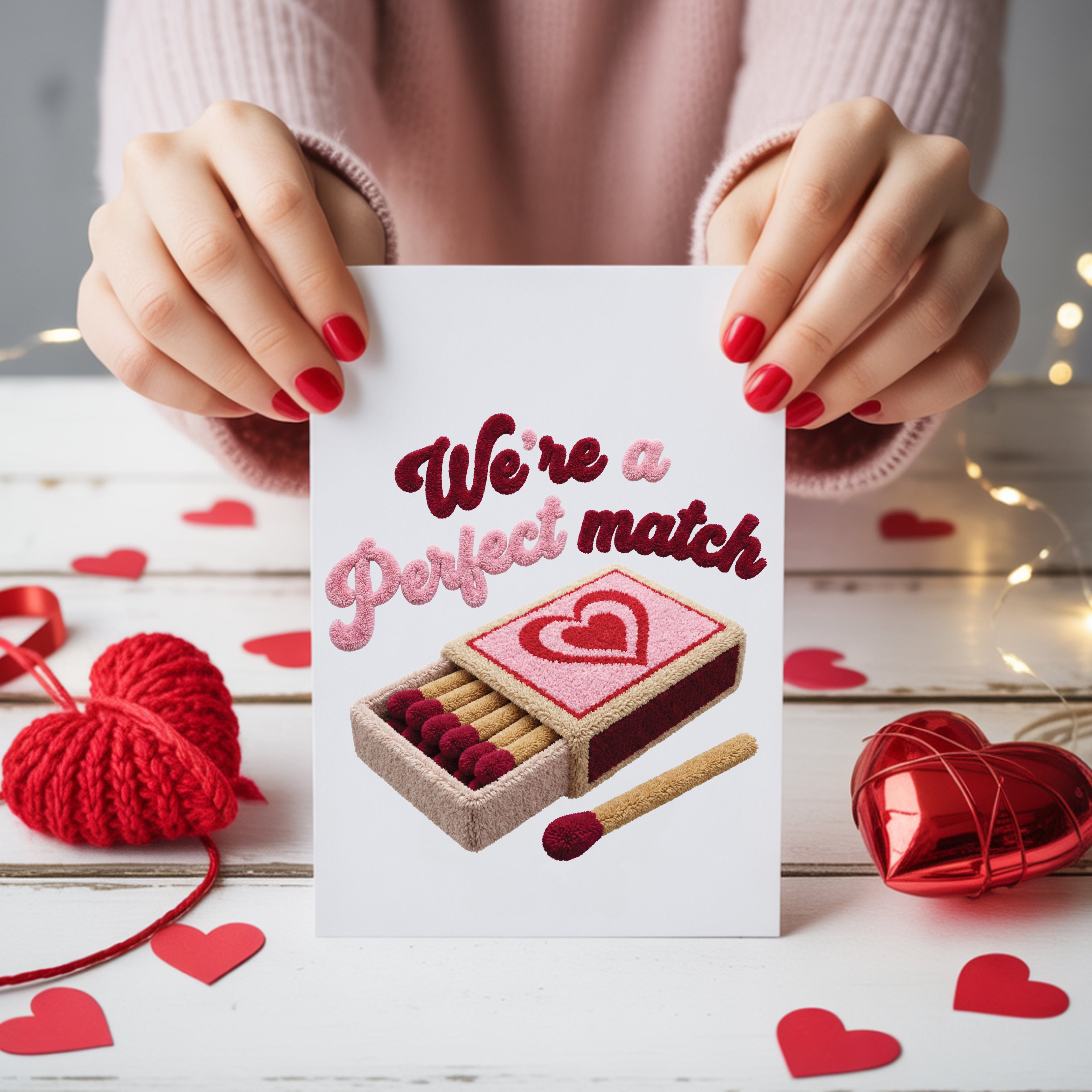 We Are The Perfect Match Faux Crochet Valentine's Card