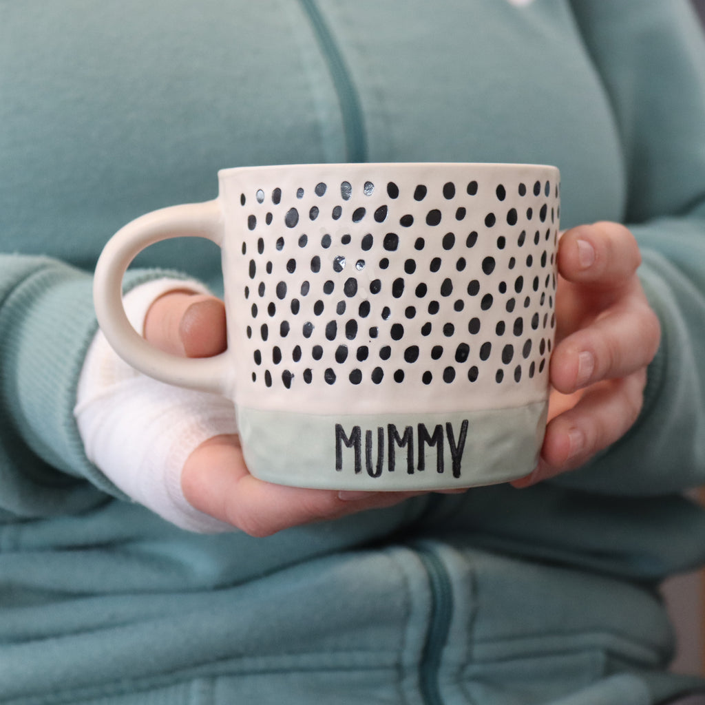Personalised Sage Stoneware Glazed Hand Engraved Mug