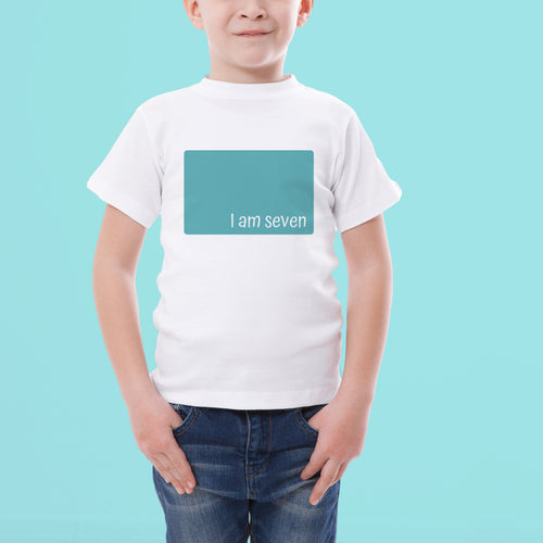 Personalised children's age birthday t-shirt with a block colour panel, unisex fit