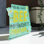 Customisable teacher desk stand keepsake with playful bee and flower illustration.