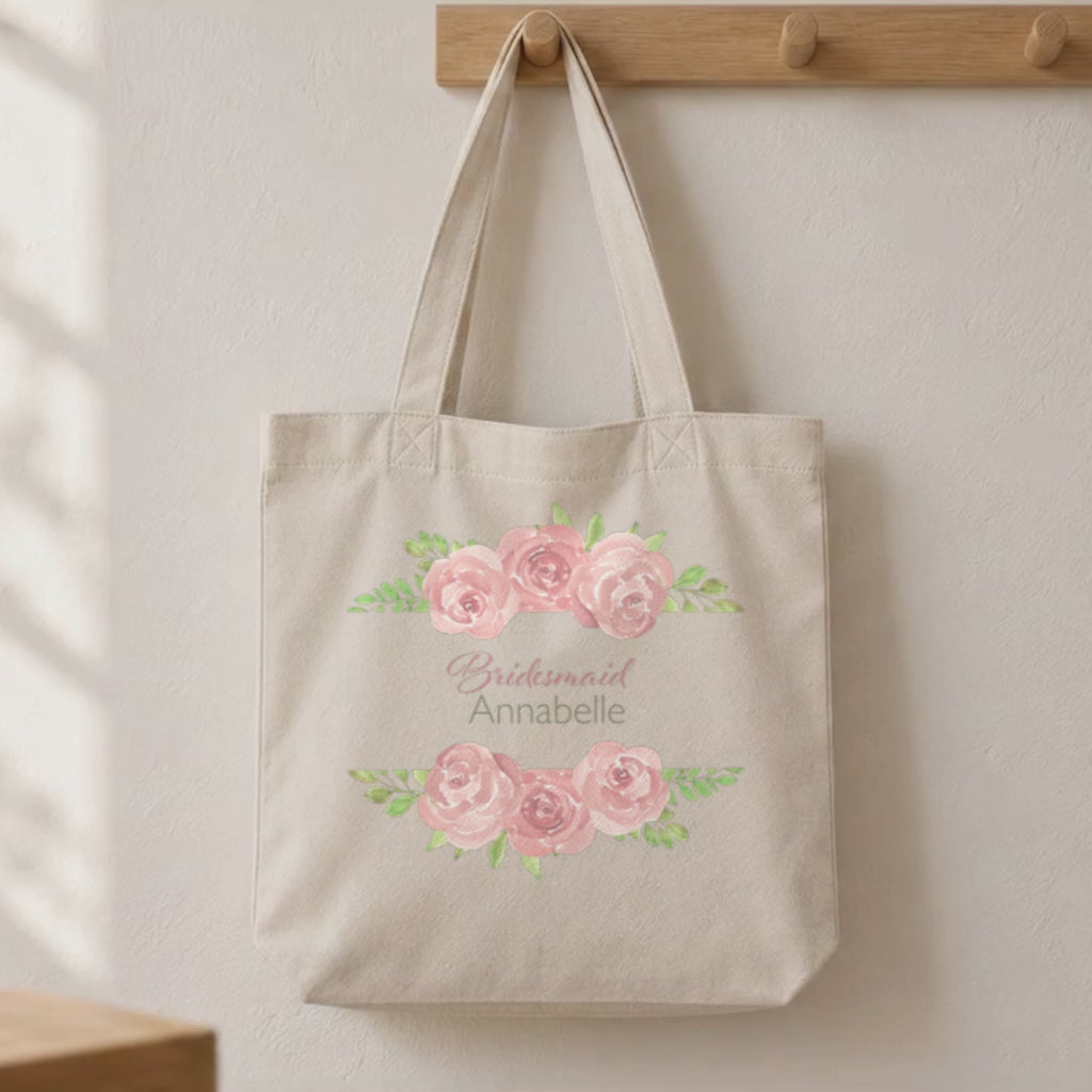 Personalised Pink Floral Bridal Party Tote Bag